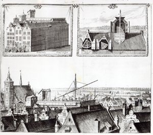 シュテルネンブルグ天文台、ヨハンヘヴェリウスの「マチーナコアレスティス」のイラスト、Izaak Saal、1674年 作： Andrzej Stech